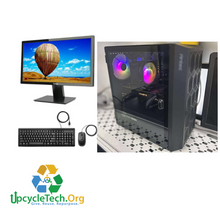 Load image into Gallery viewer, BLACK CUSTOM ANTEC GAMING Refurbished GRADE A Single Desktop PC Set (20-24" Monitor + Keyboard and Mouse Accessories): Intel i5-10400 @ 3.4 Ghz NVIDIA 1080 8GB RGB BUILD| 16GB Ram| 256GB SSD 1 TB HDD|WIN 11 PRO|Arise Work from Home Ready