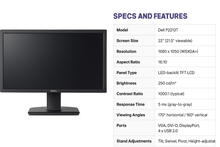 Load image into Gallery viewer, Dell P2213T GRADE A 22" Landscape Black and Silver/Grey LCD Monitor Renewed