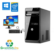 Load image into Gallery viewer, HP 200 G1 MT Business Refurbished GRADE A Dual Desktop PC Set (19-24" Monitor + Keyboard and Mouse Accessories): Intel Pentium J2850|4GB Ram|500GB HDD| Call Center Work from Home|School|Office