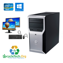 Load image into Gallery viewer, Dell Precision T1600 Refurbished Dual Desktop PC Set (19-24" Monitor + Keyboard and Mouse Accessories): Xeon 1333| 8GB RAM|500GB HDD|Call Center Work from Home|School|Office